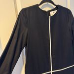 NWT Lisa Perry Black Wool Drop Waist Mini Dress with White Accents | Size 8 Photo 2