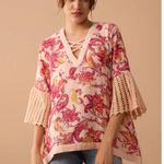 NWT Boutique Boho Crochet Flutter Sleeve Pink Floral Top by Bohera Size M Photo 0