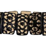 Handmade ceramic beaded stretch bracelet navy blue and white floral EUC Photo 0