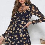 Women's Floral Heart Neck Long Sleeve Cocktail Party Mini Dress Size S Photo 1