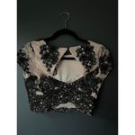 Xtraordinary Women's Lace Crop Top with Black Floral Appliqué Photo 1