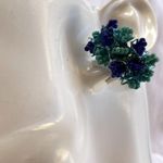 Vintage Blue Two Tone Stamped Hong Kong Beaded Cluster Clip On Earrings 1" Photo 9