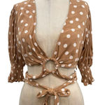 Tularosa Nanette Blouse Latte Beige Polka Dot Crop Tie Wrap Size Medium Photo 8