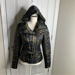 Blanc Noir motion panel camo camouflage down hooded‎ puffer jacket size small Green Photo 1