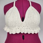 New Crochet Halter Top Bralette in Cream Cotton Scalloped Edge Handmade Size M Photo 8