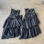 Vintage 80s Black Sweetheart Strapless Ruffles Bow Sequin Tiered Prom Dress SM Photo 5