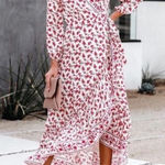 Anthropologie If By Sea Red Los Angeles Floral Wrap Dress Cottagecore Prairie XS Photo 0