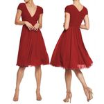 Dress the Population Corey Cap Sleeve V-Neck Chiffon Lace Dress Garnet XXS Photo 1