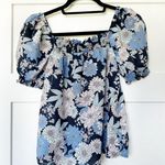 J.Crew Squareneck Puff Sleeve Navy zinnia Floral Top Photo 0