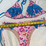 Women large Colorful Fringe triangle Bikini top side ties bottom hearts stitch Pink Photo 6