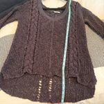 Free People V-Neck Open Cable Knit Charcoal Hi-Low Sweater Photo 5