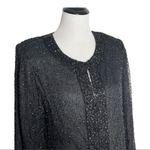 Laurence Kazar Laurence Kazer All Over Beaded Open Jacket Women Size M Black Silk Formal Party Photo 4