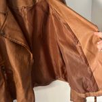 Max Studio  XL Tan Cognac Faux Leather Moto Jacket Notch Lapel Zip Pockets Biker Photo 4