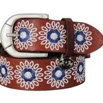 Equine Couture  Sophia Embroidered Brown Leather Belt Blue White size large Photo 0