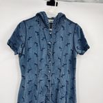 Vintage Maxi Blue Denim SS Hooded Button Shirt Dress Embroidered Size M Photo 1