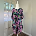 Olive Tree Navy Blue & Pink Floral Print Tiered Half Sleeve Midi Dress Photo 1