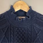 J.Crew Sweater Dress Funnel Neck Med Navy Blue Cable Knit Lambs Wool Polyamide Photo 4