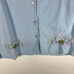 Jane Ashley  Blue Floral Frogs Embroidered Y2k 90s Top Button Up XL Shirt Sequins Photo 2