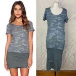 Monrow Camo Tee Shirt Dress Succulent Green Short‎ Sleeve Ruched Size US Small Photo 1
