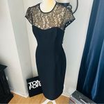 Maggy London Black Stretch Crepe Gold Lace Illusion Dress, Black, Size 8, NWT Photo 14