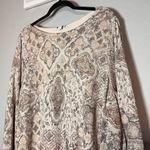 J. Jill Top Blouse Long Sleeve Beige Tan Patterned Boho Size 3X Wide Neck Brown Photo 0