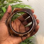 Unisex Geometric hexagonal Brown tan wooden bangle bracelet #streetwear #grunge #boho #hippie Approx 2.5” diameter Great for layering Has some marks, scratches Photo 2