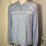 ZARA Blue and White Casual 3 Button and Lace Shirt with Daisy Print Photo 0