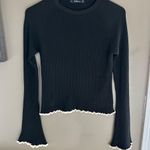 ZARA  Black Ribbed Sweatshirt with White Trim Photo 0