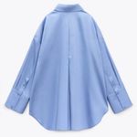 ZARA  blue oversized satin effect button down shirt women’s size XS Photo 4