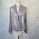 Michelle Mason  Metallic Draped Lame Thong Bodysuit Silver XS Party‎ Night Out Photo 1