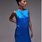 ASOS Topshop high neck open back throw-on satin dress in blue Photo 2