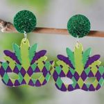 Mardi Gras Mask Earrings Colorful Carnival Green Photo 1