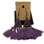 Boho Festival Copper Sphere Metalwork Agate Beads Purple Tassel Dangle Earrings Photo 2