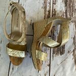 Adrienne Vittadini GOLD SNAKESKIN EMBOSSED STAPPY ESPADRILLES HEELED SANDALS Photo 0