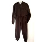 Adidas Crop Full Zip Dark Brown Hoodie Jogger Set Reversed Terry Lounge Fit Sz S Photo 1