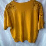 NWT LIV Vivid Yellow Top Embroidered Detailed Shoulders Short Sleeve Sweater Med Photo 0