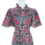Julia Jordan Floral Ruffle Neck Flutter Sleeve Midi Dress Black Multi Size 2 Photo 1