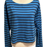 J Crew Size M Cropped Boatneck Tee T Shirt Mariner Cotton Breton Stripe Blue Size M Photo 0