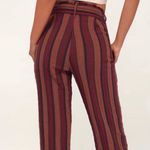 Lulus NWT Renfroe Burgundy Striped Pants Paper Bag Wide Leg Raw Hem Belted XS Photo 1