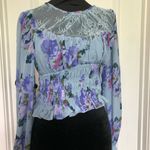 Free People  Daphne‎ Blouse in Silver Blue Floral Pattern Blue Size Small NWT Photo 1