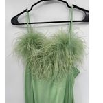 Sleeper  Boheme Mint Green Feather Trim Satin Slip Midi Dress Size Small NWT Photo 4