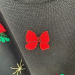 Beaded Poinsettia Christmas Sweater 1X Black Embellished Holiday Knit Top Photo 4