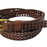Gap New Belt Womens Medium Brown Cow Leather Skinny Perforated Brass Buckle Photo 3