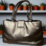 Coach Metallic Bronze Leather Buckle Shoulder Bag Satchel Handbag Purse Photo 1