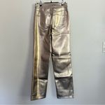 EXPRESS NWT High Waisted Metallic Faux Leather Modern Straight Pant 2 R Beige Photo 3