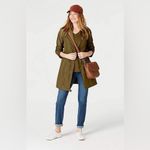 J Jill Olive Green Trench Coat Rain Jacket Removable Hood Zip Pockets Utility XS Photo 13