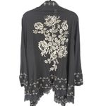 Boho Embroidered Black Flowy Beach Resortwear Kimono Blouse Vacation Medium Photo 1
