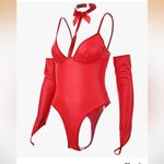 Elegant PU Leather Solid red Color Sexy Lingerie Suit For All Size M Photo 3