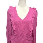 VERO MODA V-Neck Blouse Ruffle Details Lightweight Striped Pattern Pink S NWOT Photo 1