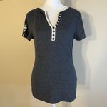 Patty Boutik Gray Tee w V Neck and Decorative Buttons Size Small Photo 1